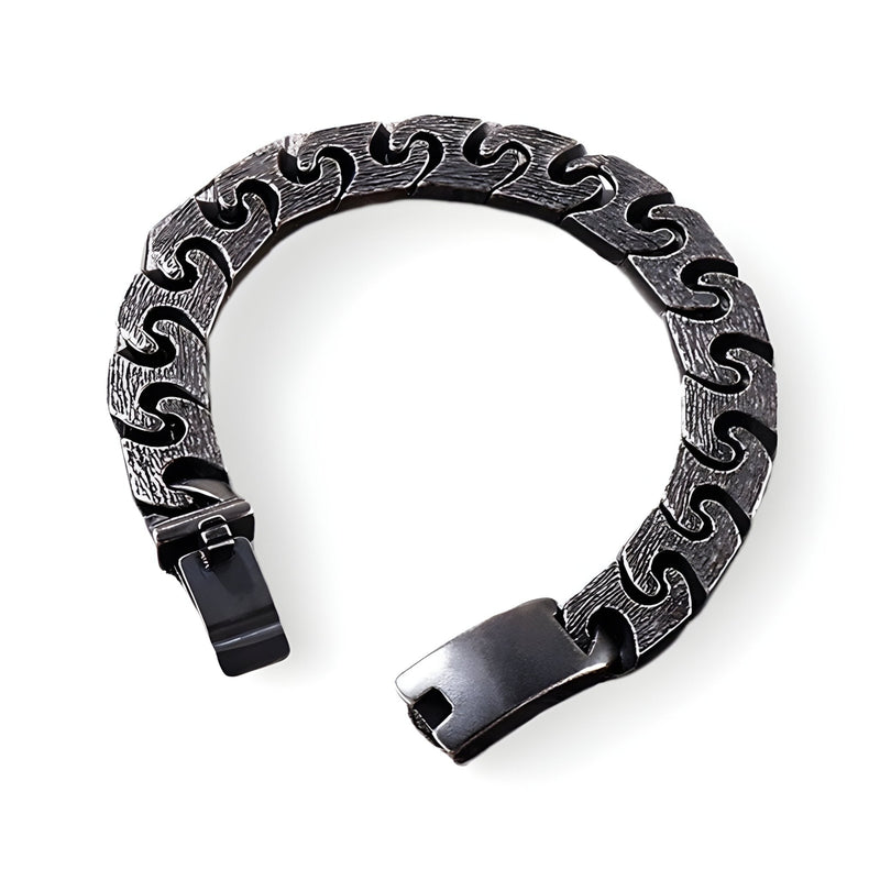 Bracelet homme en acier inoxydable noir à maille gourmette large avec fermoir noir mat.