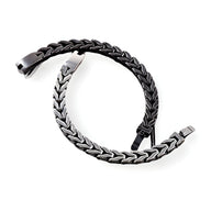Bracelet homme maille spiga acier inoxydable noir et argent fermé avec fermoir robuste.