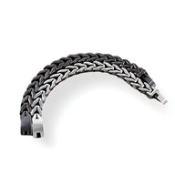 Bracelet homme en acier inoxydable noir et argent, maille spiga, fermoir sécurisé.