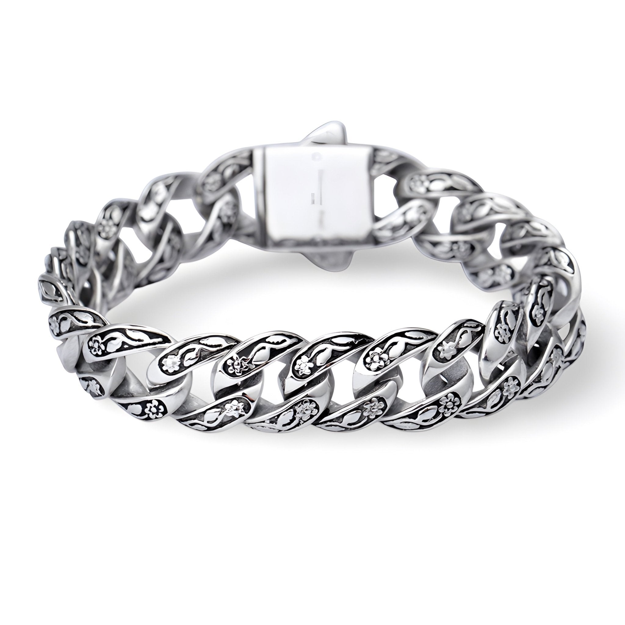 Bracelet en acier inoxydable pour homme, motif floraux, modèle Phil - La Boutique du Bracelet