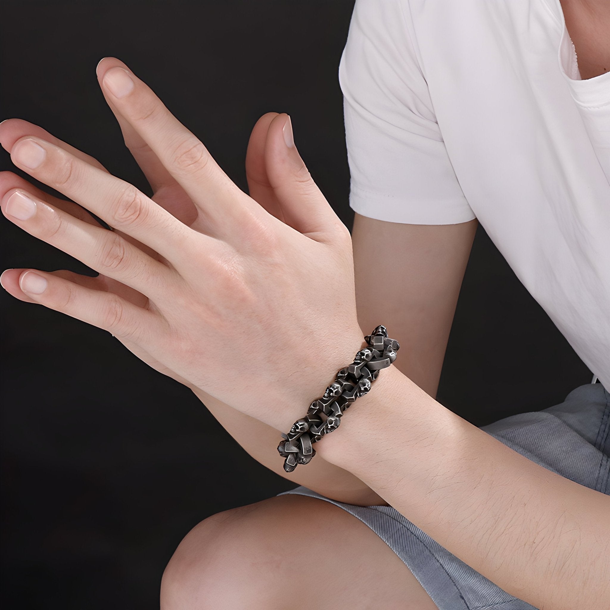 Bracelet en acier inoxydable pour homme, têtes de mort et tête de chien, modèle Vidal - La Boutique du Bracelet