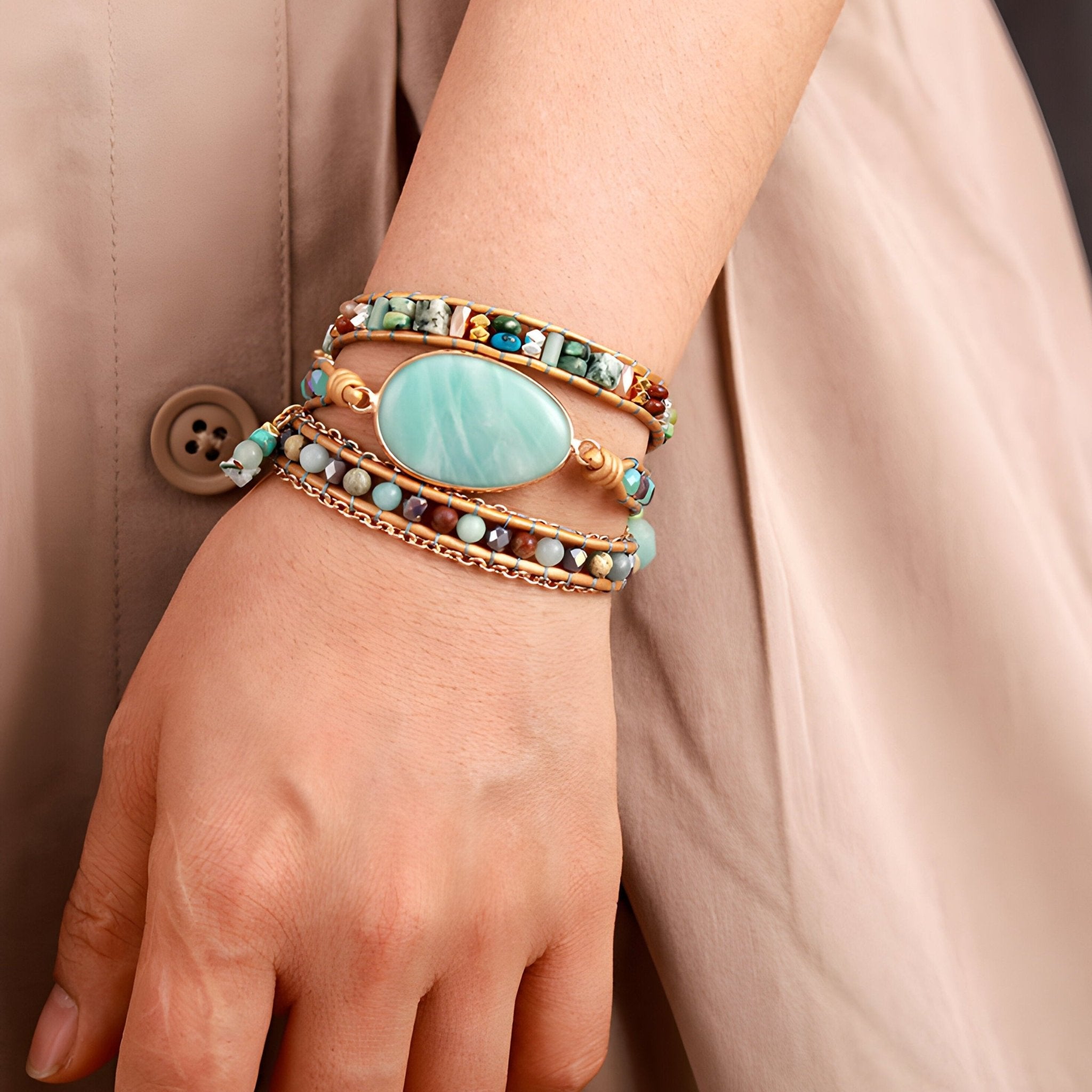 Bracelet en amazonite pour femme, complété par, modèle Naomi - La Boutique du Bracelet