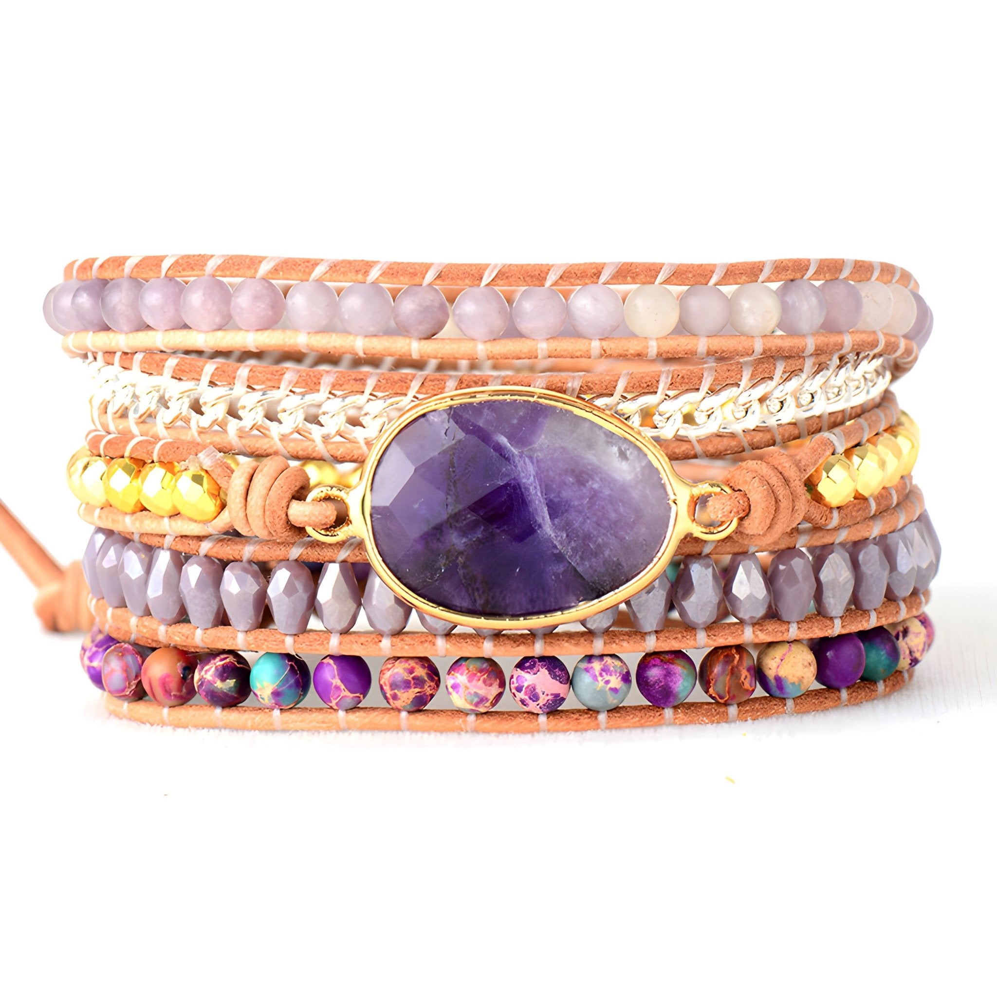 Bracelet en améthyste et pierres de jaspe pour femme, modèle Harper - La Boutique du Bracelet