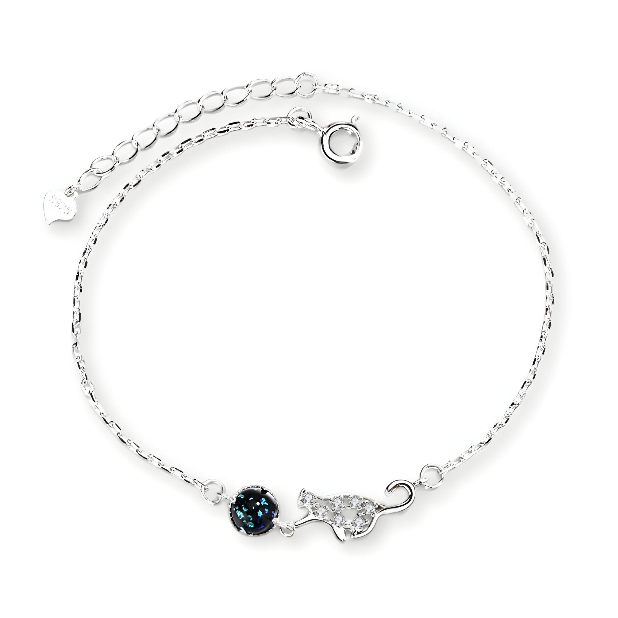 Bracelet en argent sterling pour femme, charm chat, modèle Katty - La Boutique du Bracelet