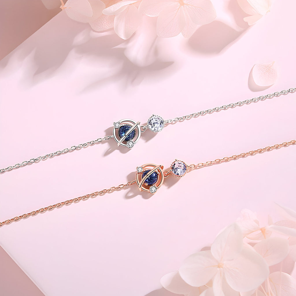 Bracelets en argent sterling et rose avec pendentifs étoile et pierre bleue, style Jessy.