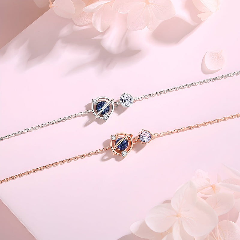 Bracelets en argent sterling et rose avec pendentifs étoile et pierre bleue, style Jessy.