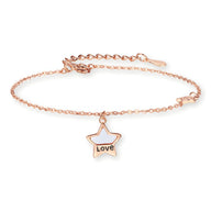Bracelet fin en argent rose avec pendentif étoile creuse et gravure Love.