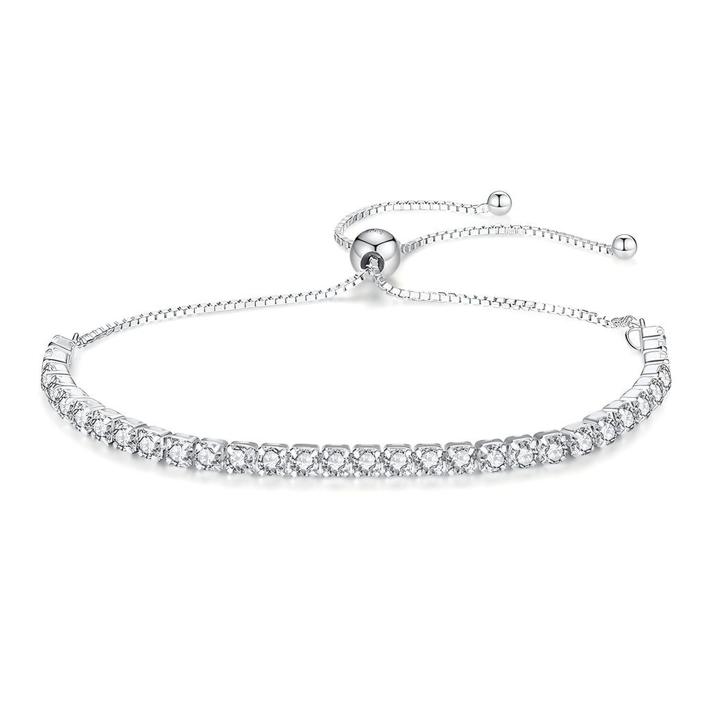 Bracelet femme en argent sterling avec maille vénitienne et finitions réglables à boules brillantes.