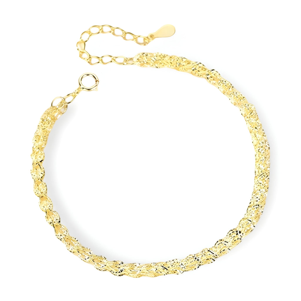 Bracelet torsadé en argent sterling doré avec chaîne réglable et fermoir anneau spring.