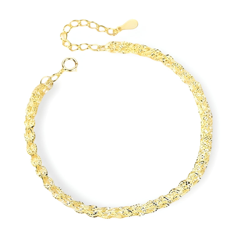 Bracelet torsadé en argent sterling doré avec chaîne réglable et fermoir anneau spring.