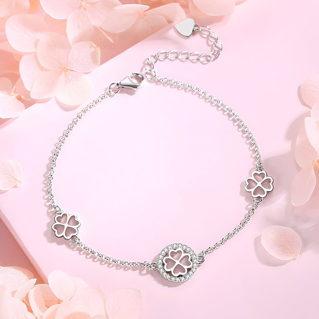 Bracelet en argent sterling avec pendentifs trèfle à quatre feuilles, chaîne fine réglable, design Selma.