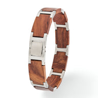 Bracelet homme en bois d'acajou avec maillons argentés, design moderne et épuré.