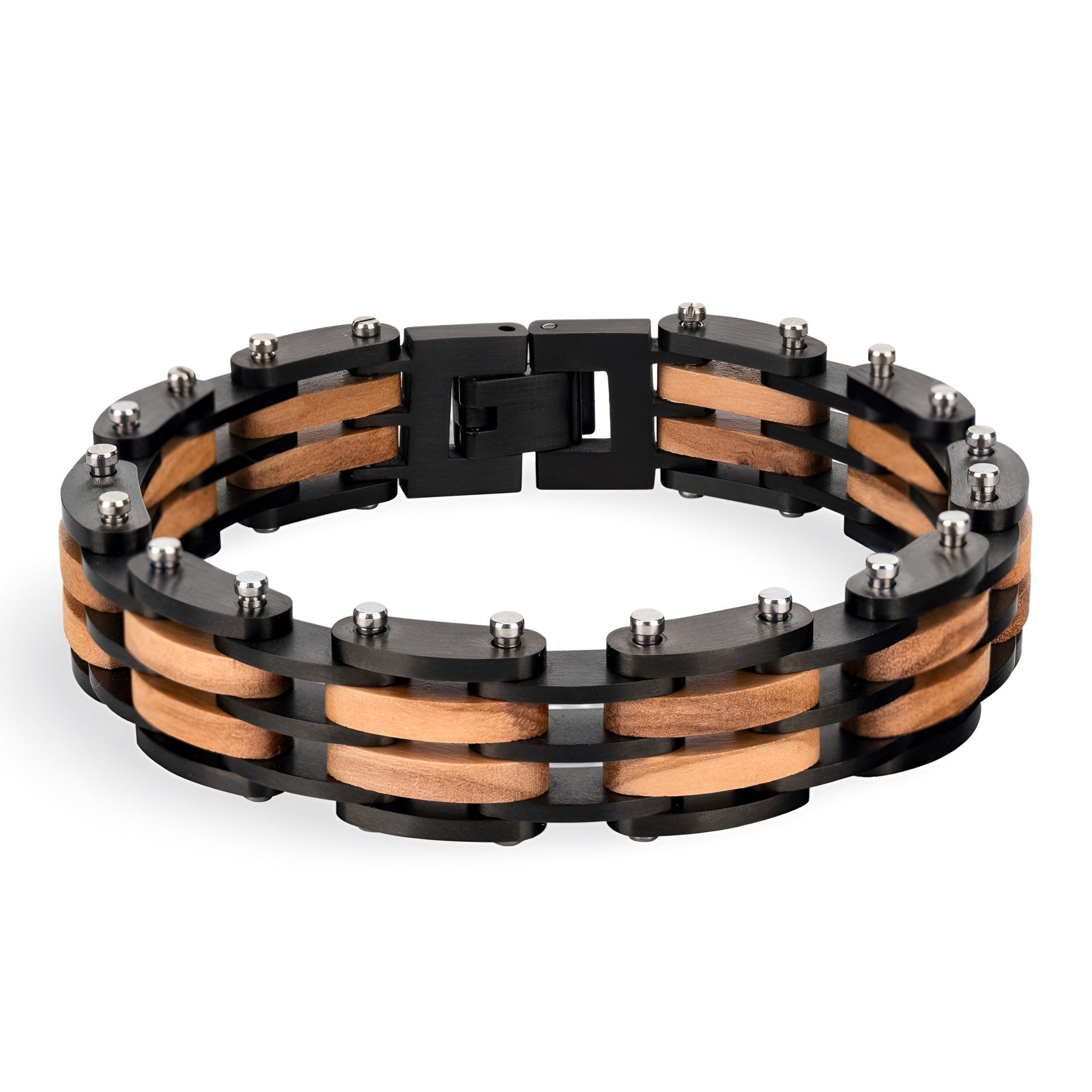 Bracelet en bois de noyer pour homme, aux lignes pures et contrastées, modèle Léon - La Boutique du Bracelet