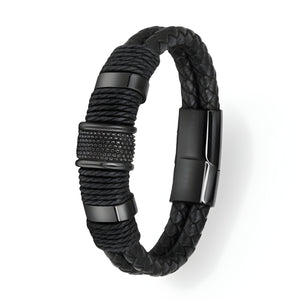Bracelet en cuir, avec cordelettes enroulées, modèle Martial - La Boutique du Bracelet