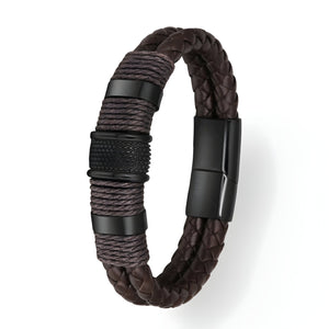 Bracelet en cuir, avec cordelettes enroulées, modèle Martial - La Boutique du Bracelet