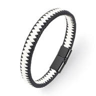 Bracelet en cuir bi-colore noir et blanc avec fermoir magnétique noir modèle Loïc.
