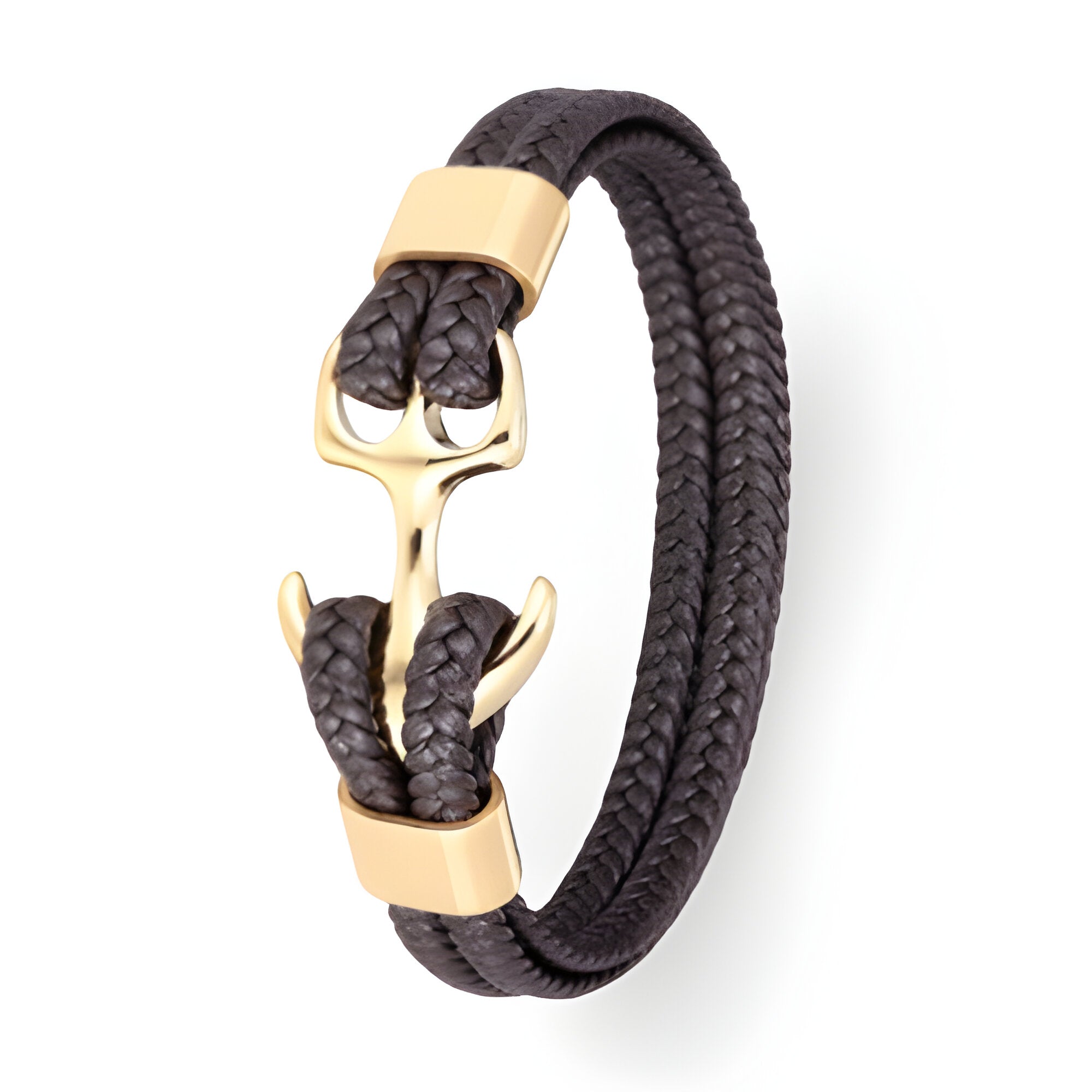 Bracelet en cuir, motif ancre dorée, modèle Willem - La Boutique du Bracelet