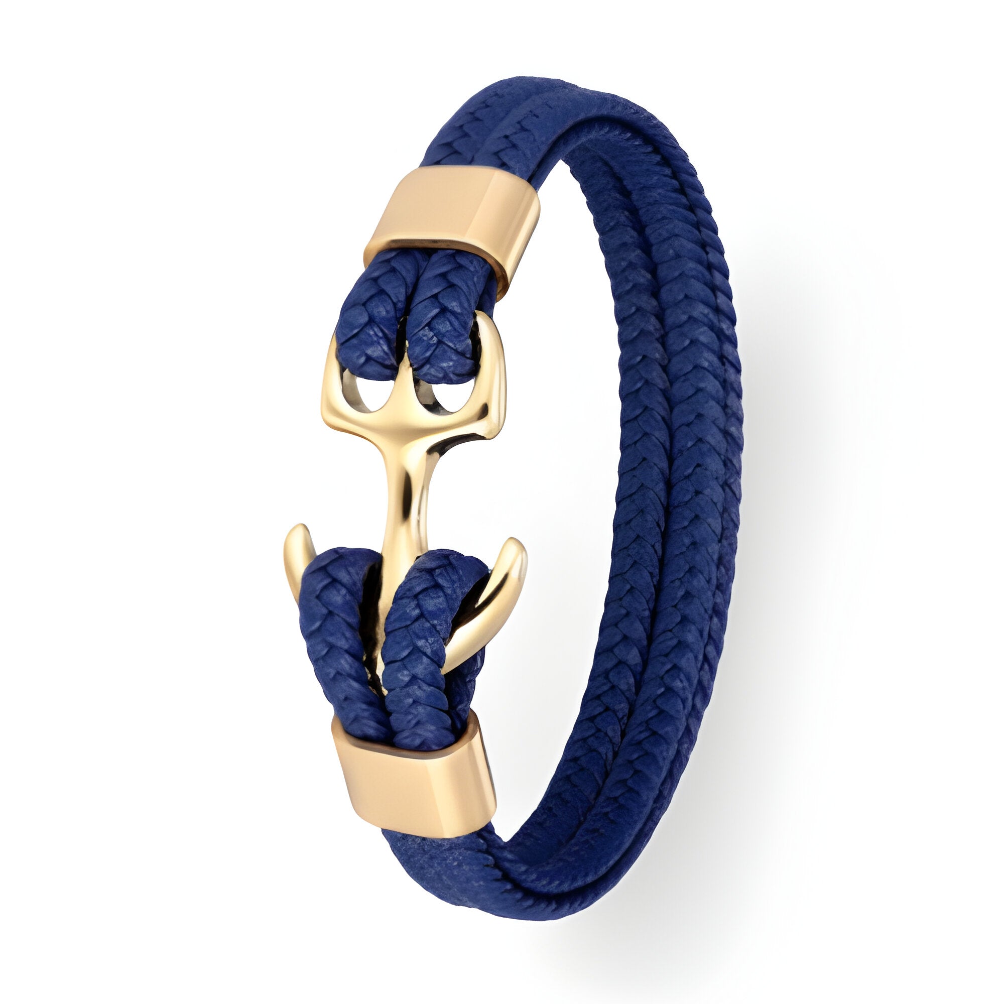 Bracelet en cuir, motif ancre dorée, modèle Willem - La Boutique du Bracelet