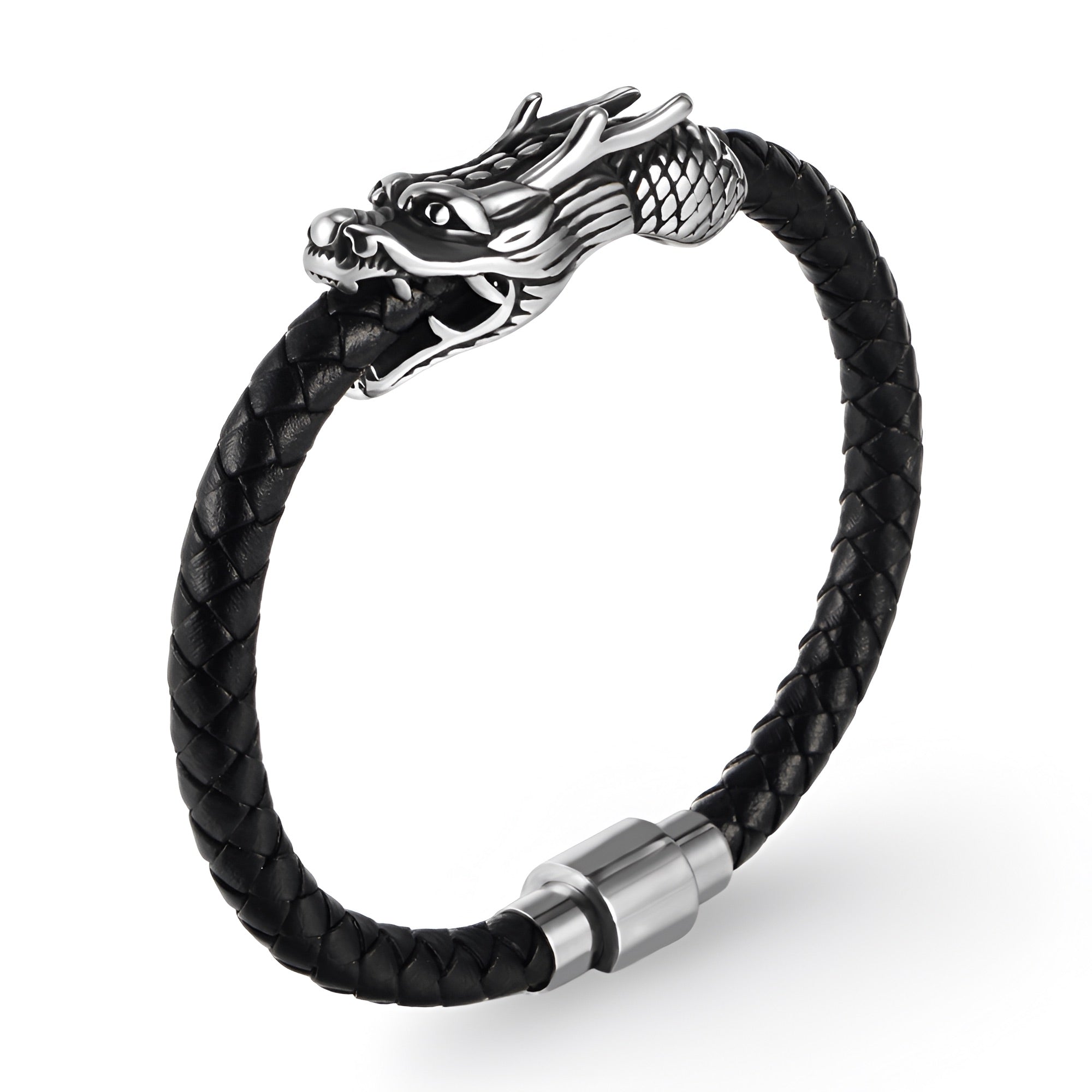 Bracelet en cuir, motif tête de dragon, modèle Justin - La Boutique du Bracelet