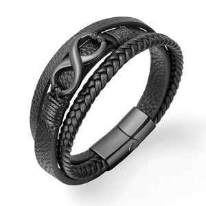 Bracelet en cuir, multi-rangs, motif infini, modèle Julien - La Boutique du Bracelet