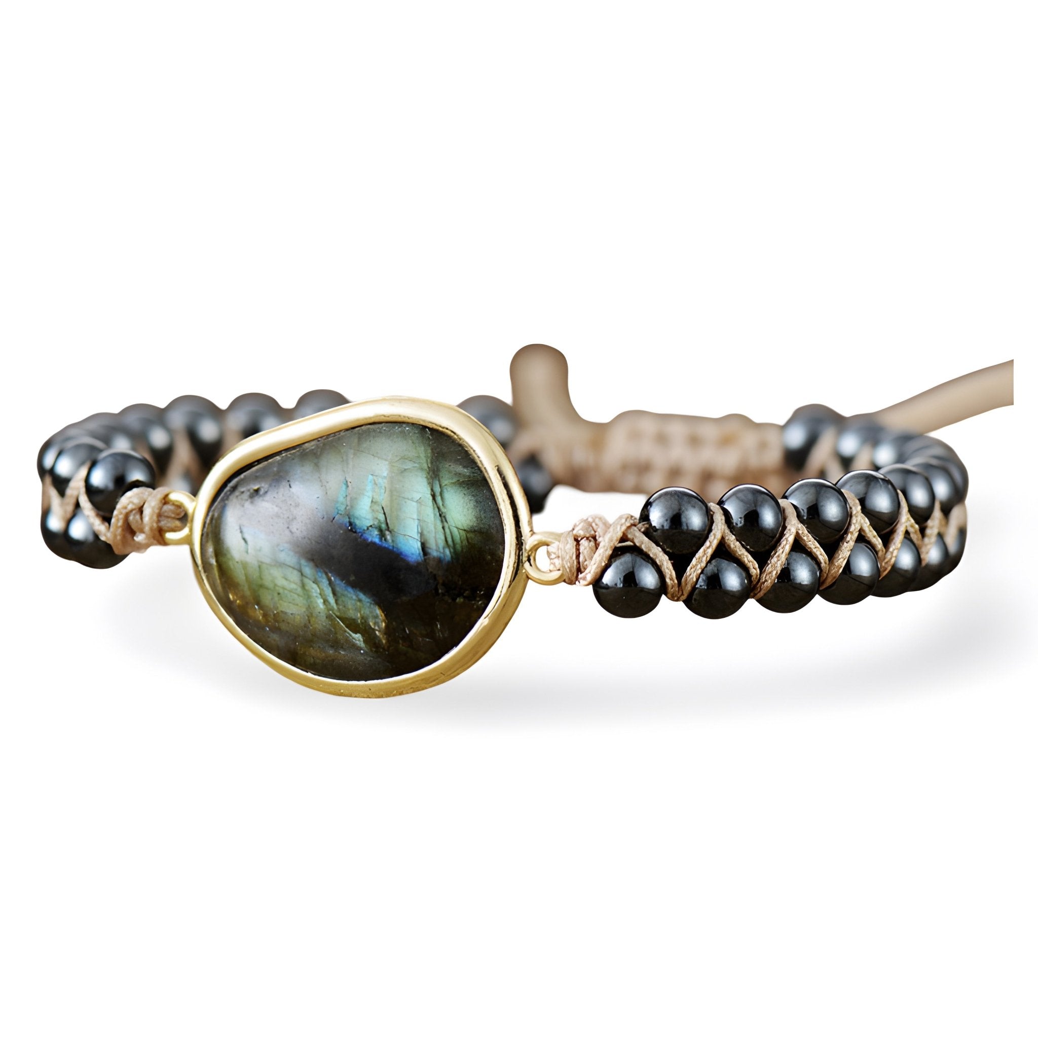 Bracelet en labradorite pour femme, complété par des tourmalines, modèle Riona - La Boutique du Bracelet