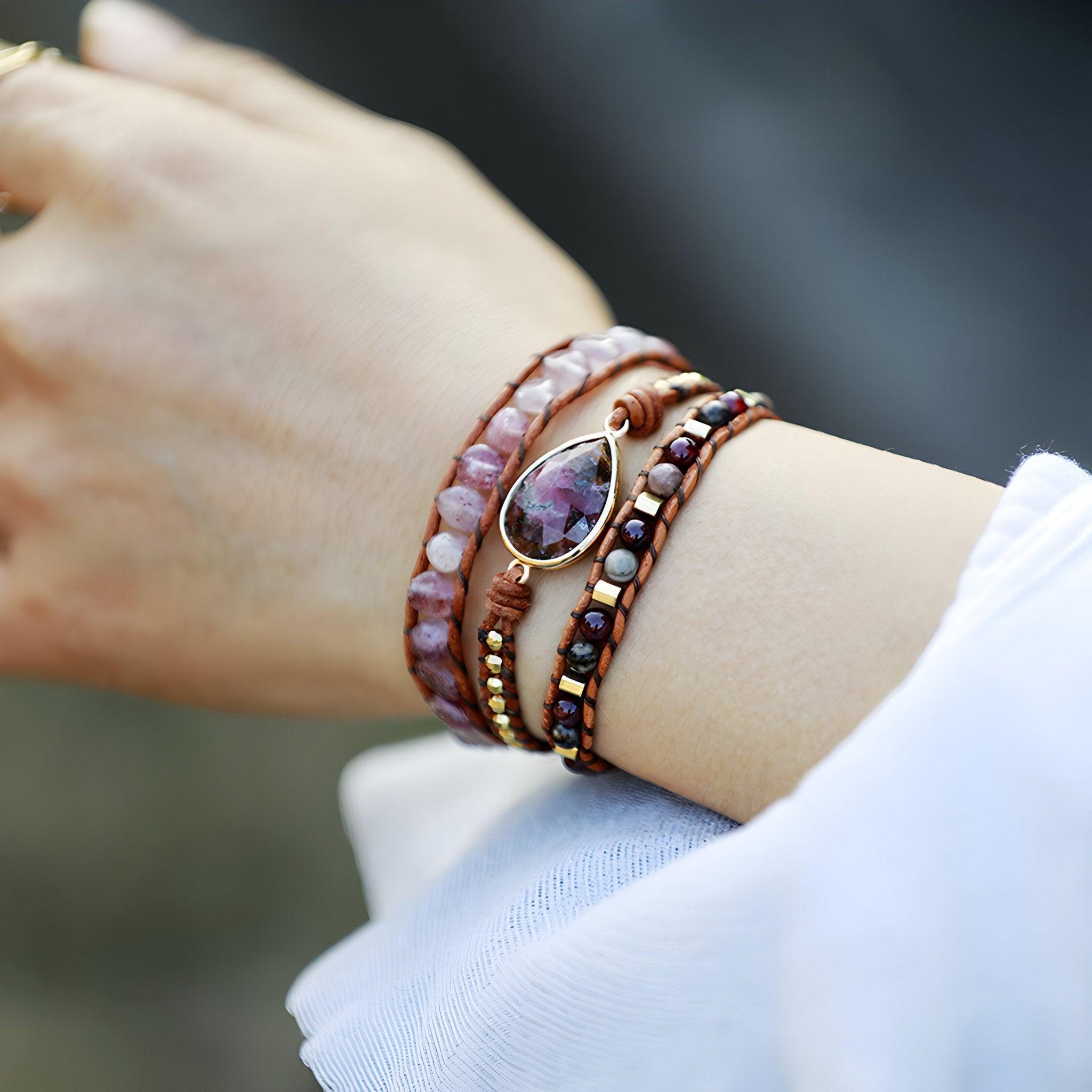 Bracelet en rhodonite et quartz pour femme, tendance, modèle Kayla - La Boutique du Bracelet