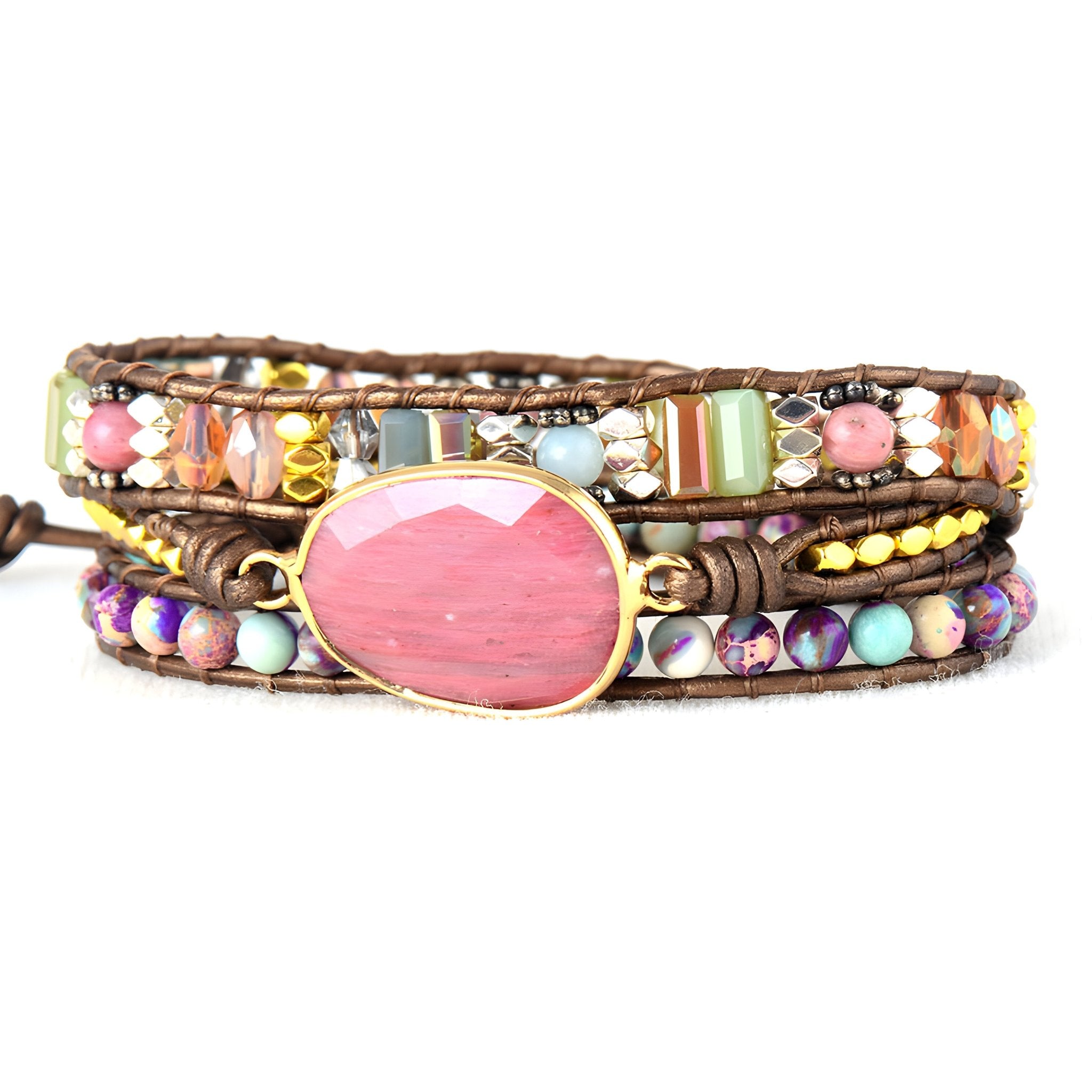 Bracelet en rhodonite pour femme, complété par des pierres de jaspe, modèle Orla - La Boutique du Bracelet