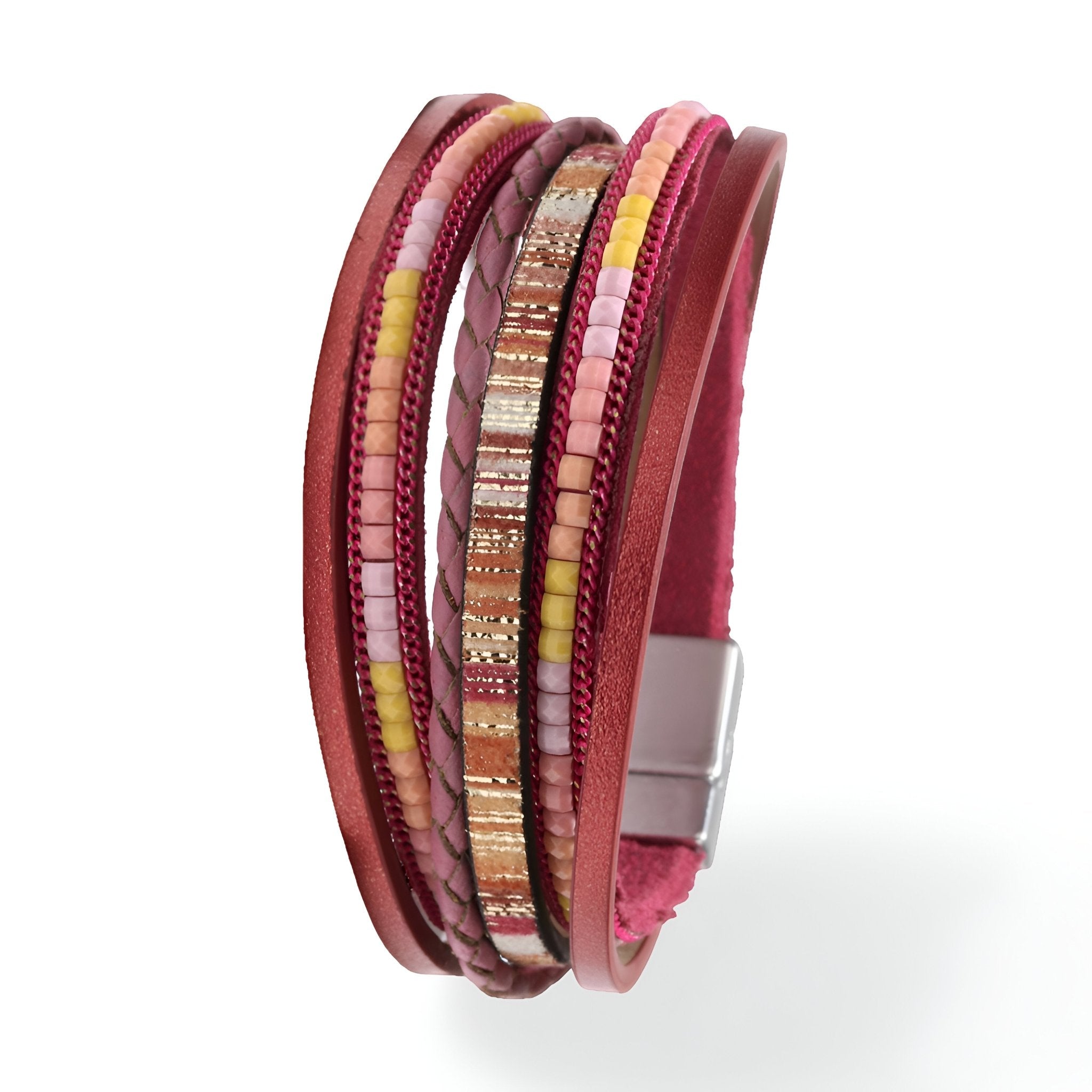 Bracelet en simili cuir, multi-rangs, colorés, modèle Louis - La Boutique du Bracelet