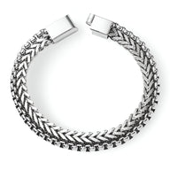 Bracelet double en titane argenté, maille chevrons, fermoir plat rectangulaire.