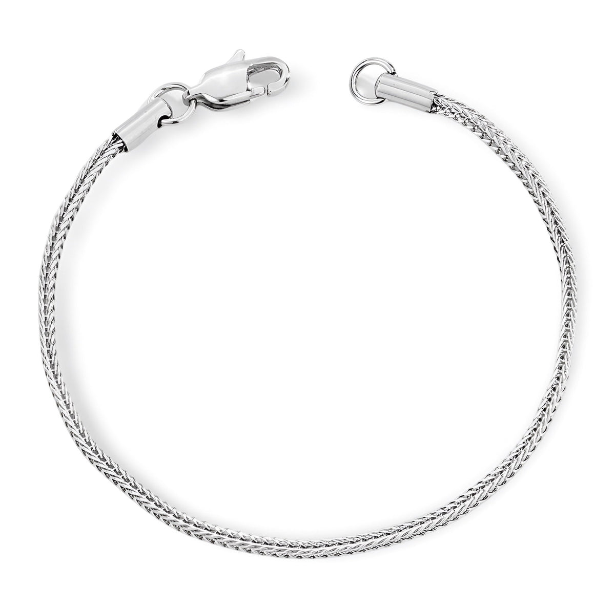 Bracelet fin en titane argenté avec maille tressée et fermoir mousqueton lumineux.
