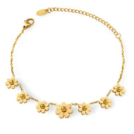 Bracelet en titane plaqué or 18 carats avec fleurs délicates et chaîne fine.