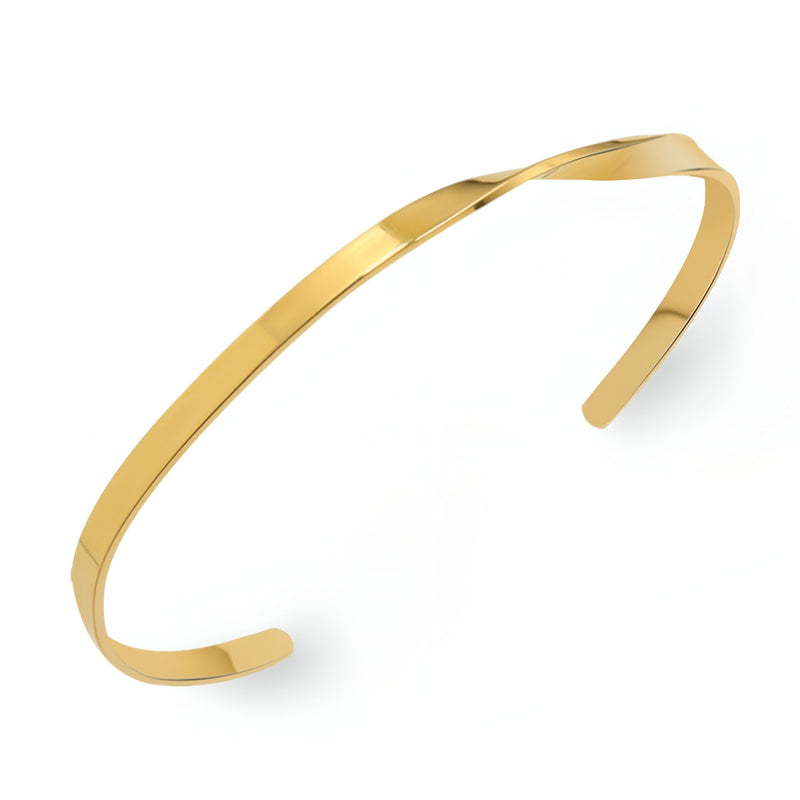 Bracelet fin en titane plaqué or 18 carats avec design torsadé et ouvert aux extrémités.
