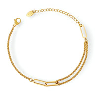 Bracelet fin en titane plaqué or 18 carats avec mailles alternées et chaîne réglable.