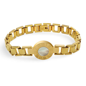Bracelet en titane plaqué or, imitation cadran avec chiffres romains, modèle Jane - La Boutique du Bracelet