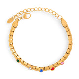 Bracelet en titane plaqué or incrusté de pierres de zircons colorées, modèle Daisy - La Boutique du Bracelet