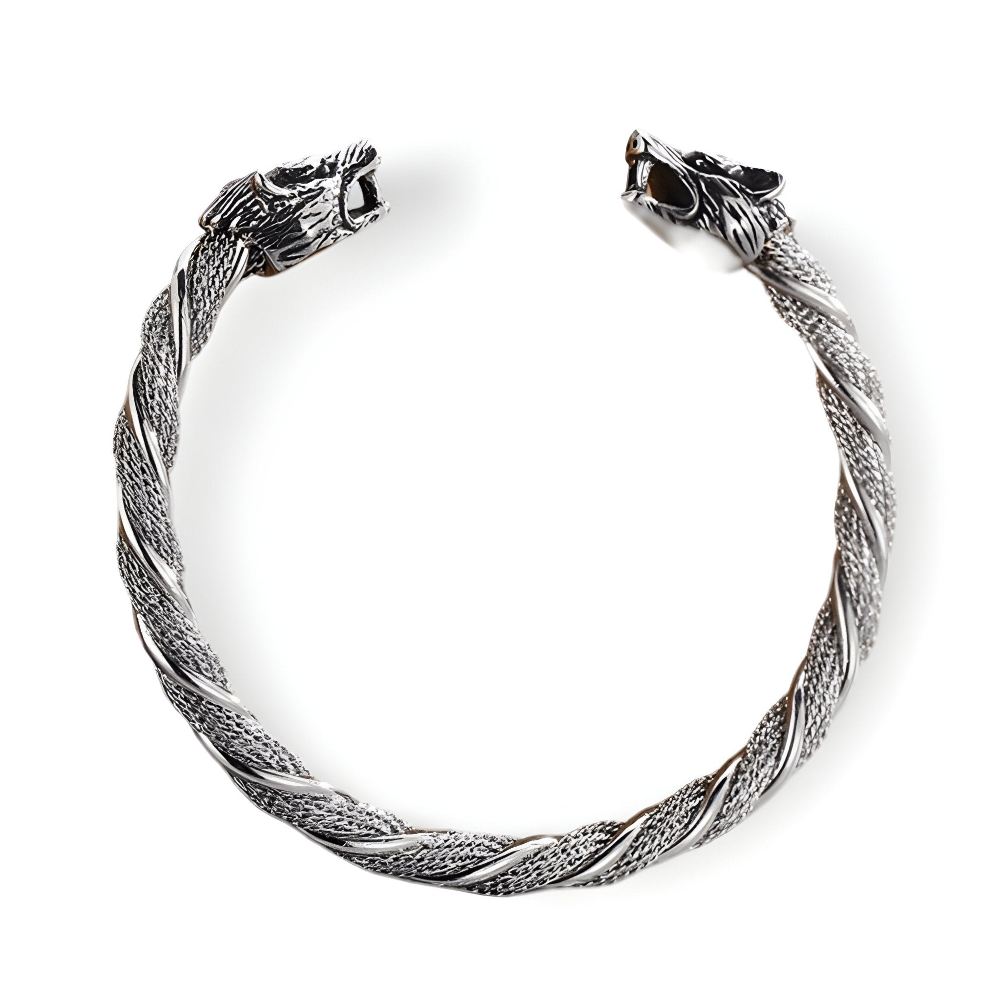 Bracelet jonc en acier inoxydable, double têtes de loup, modèle Lilian - La Boutique du Bracelet