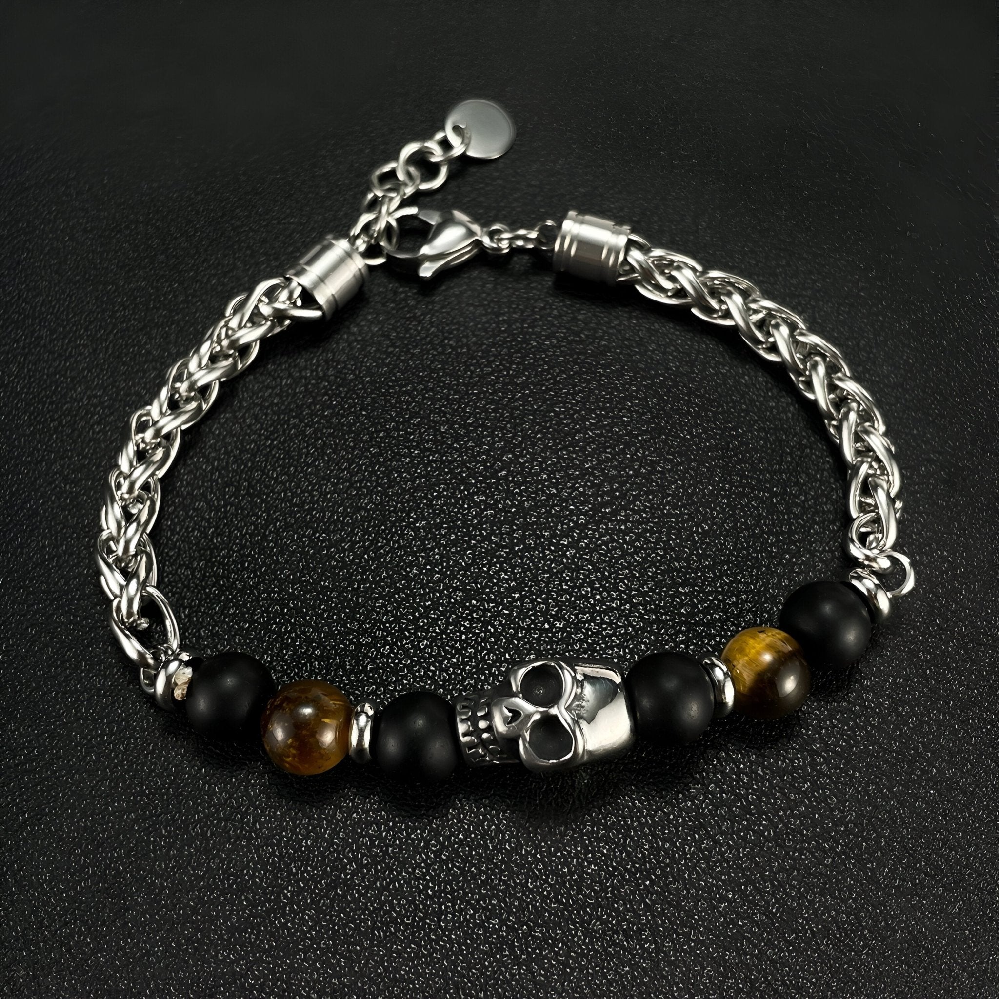 Bracelet tête de mort et oeil de tigre pour homme, modèle Jaxon - La Boutique du Bracelet