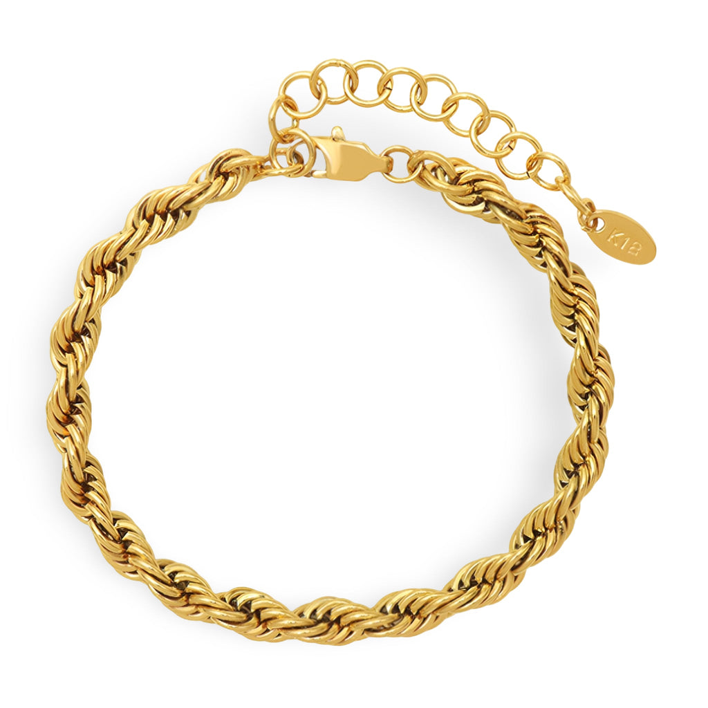 Bracelet torsadé en titane plaqué or 18 carats avec chaîne de réglage et fermoir mousqueton.