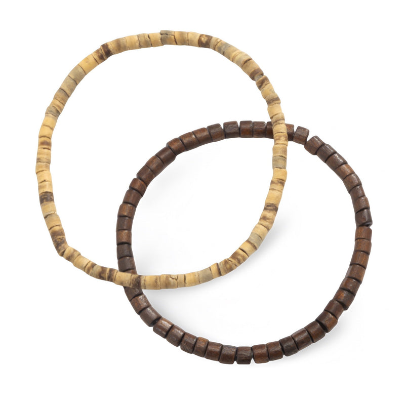 Ensemble de deux bracelets en bois pour homme, un marron foncé et un beige clair, carrés lisses.